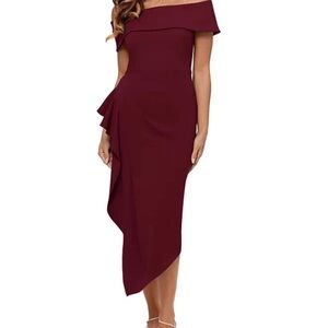 Betsy & Adam Asymmetrical Burgundy Dress